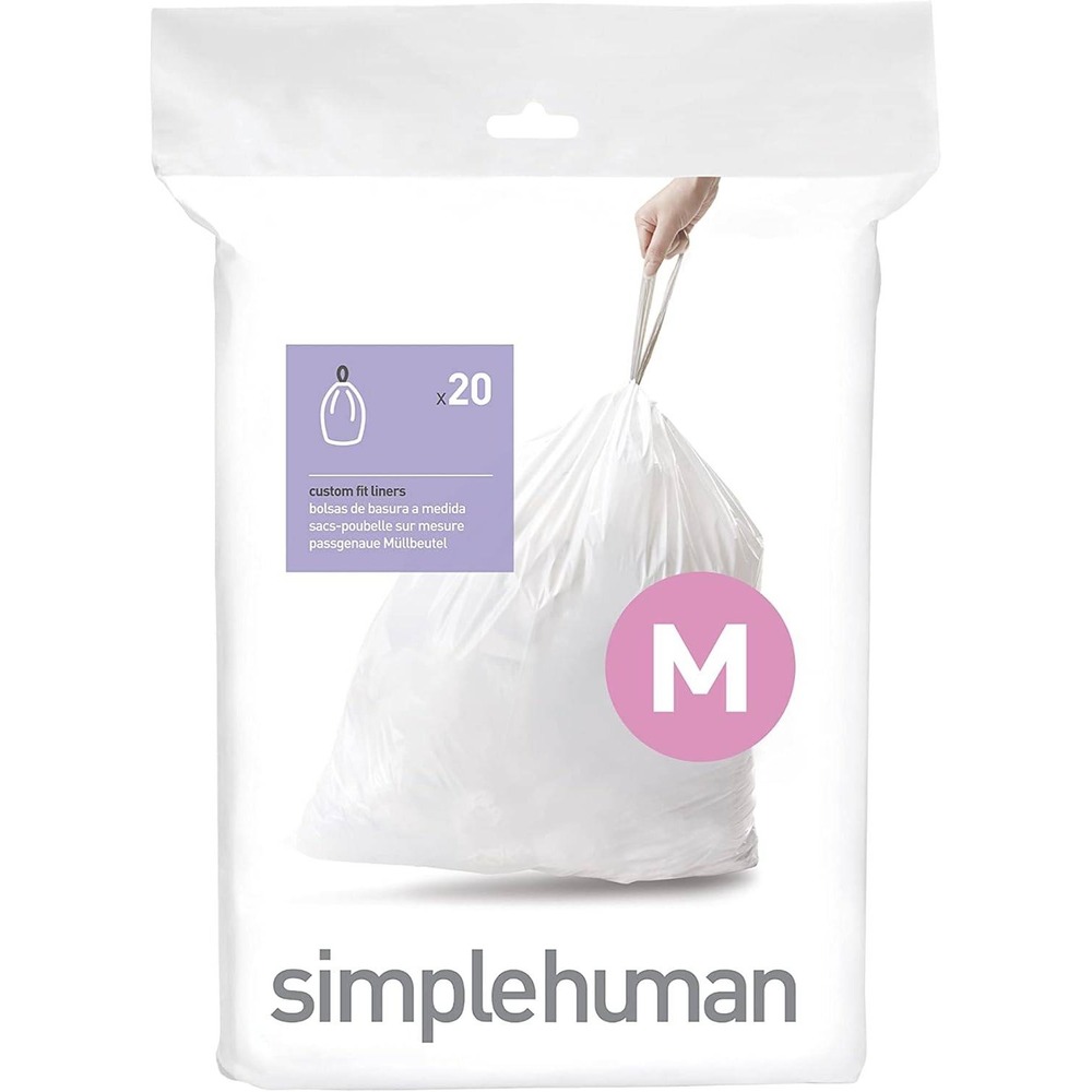 Simplehuman Code M Custom Fit Trash Can Liners 45 Liter 12 Gallon White 20 Pack